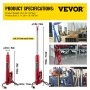 VEVOR Hydraulic/Pneumatic Long Ram Jack, 8 Tons/17363 lbs Capacity, with Single Piston Pump and Clevis Base, Manual Cherry Picker w/Handle, for Garage/Shop Cranes, Engine Lift Hoist, Red