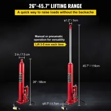VEVOR Hydraulic/Pneumatic Long Ram Jack, 8 Tons/17363 lbs Capacity, with Single Piston Pump and Clevis Base, Manual Cherry Picker with Handle, for Garage/Shop Cranes, Engine Lift Hoist, Red
