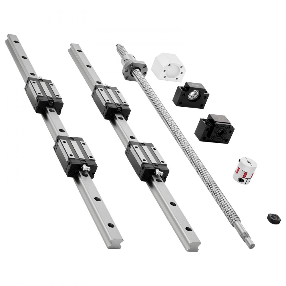 VEVOR Linear Rail Guide Kit, HGR20, 2PCS 600 mm (23.62 inch) Linear Rails and 1PCS Ball Screw, 4PCS Slide Blocks, with BF12/BK12 End Support, Coupling, and Nut Housing, for DIY CNC Routers Lathes