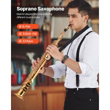 Gold Brass Straight Soprano Saxophone B Flat Sax with Case Straps Mouthpiece