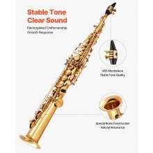 Gold Brass Straight Soprano Saxophone B Flat Sax with Case Straps Mouthpiece
