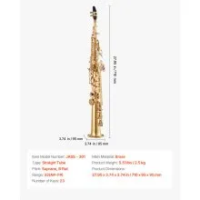 VEVOR Gold Brass Straight Soprano Saxophone B Flat Sax with Case Mouthpiece