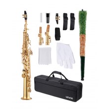 Gold Brass Straight Soprano Saxophone B Flat Sax with Case Straps Mouthpiece