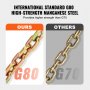 Chaîne de remorquage d'arrimage VEVOR Binder Chain G80 avec crochet 3/8" x 2,9' Lot de 2 7100 lb