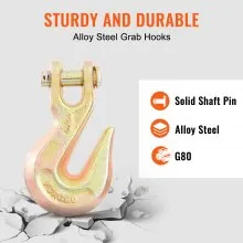 VEVOR Transport Binder Chain, 7100 lbs Working Load Limit, 3/8'' x 20' G80 Tow Chain Tie Down with Grab Hooks, DOT Certified, Galvanized Coating Manganese Steel for Dock Factory Construction Site