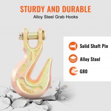 VEVOR Transport Binder Chain, 7100lbs Working Load Limit, 3/8''x20' G80 Tow Chain Tie Down with Grab Hooks, DOT Certified, Galvanized Coating Manganese Steel for Dock Factory Construction Site, 2 Pack