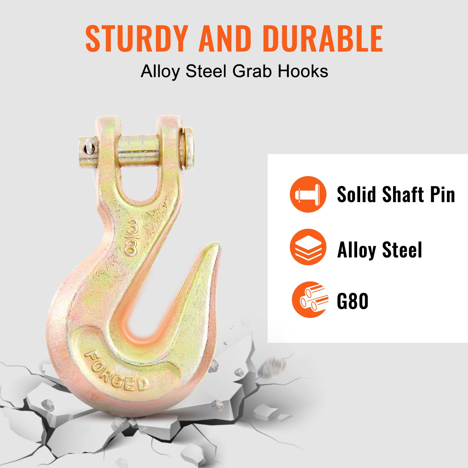VEVOR transport binder chain with sturdy alloy steel grab hooks, solid shaft pin, and g80 rating.