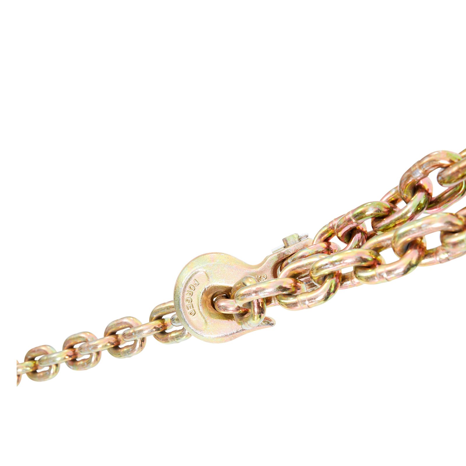 golden VEVOR transport binder chain with a metal hook and linked chain pattern against a white background.