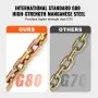 VEVOR G80 Transport Binder Chain, 5/16" x 14.2' Tow Chain with Clevis Grab Hooks, 4900 lbs Safe Working Load, Heavy Duty Trailer Logging Chain for Transporting Towing Truck Tie Down Binding Equipment
