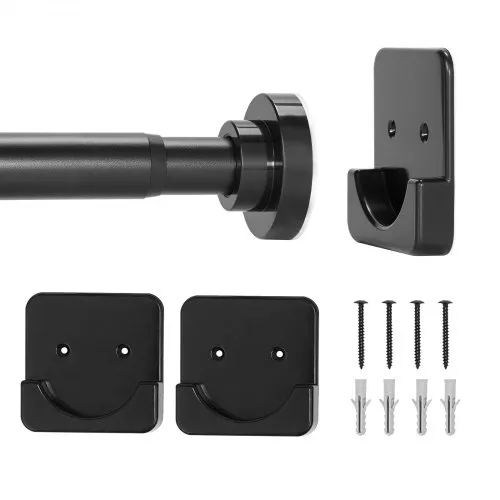 VEVOR Shower Curtain Rod, 28-76 Inches, 1 Inch Diameter, Adjustable Spring Tension Stainless Steel Telescoping Rod with Holders, No Drilling Non-Slip for Bathroom, Closet, Window, Room Divider, Black