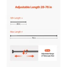 VEVOR Shower Curtain Rod Adjustable Tension Rod 28-76 in Stainless Steel Black