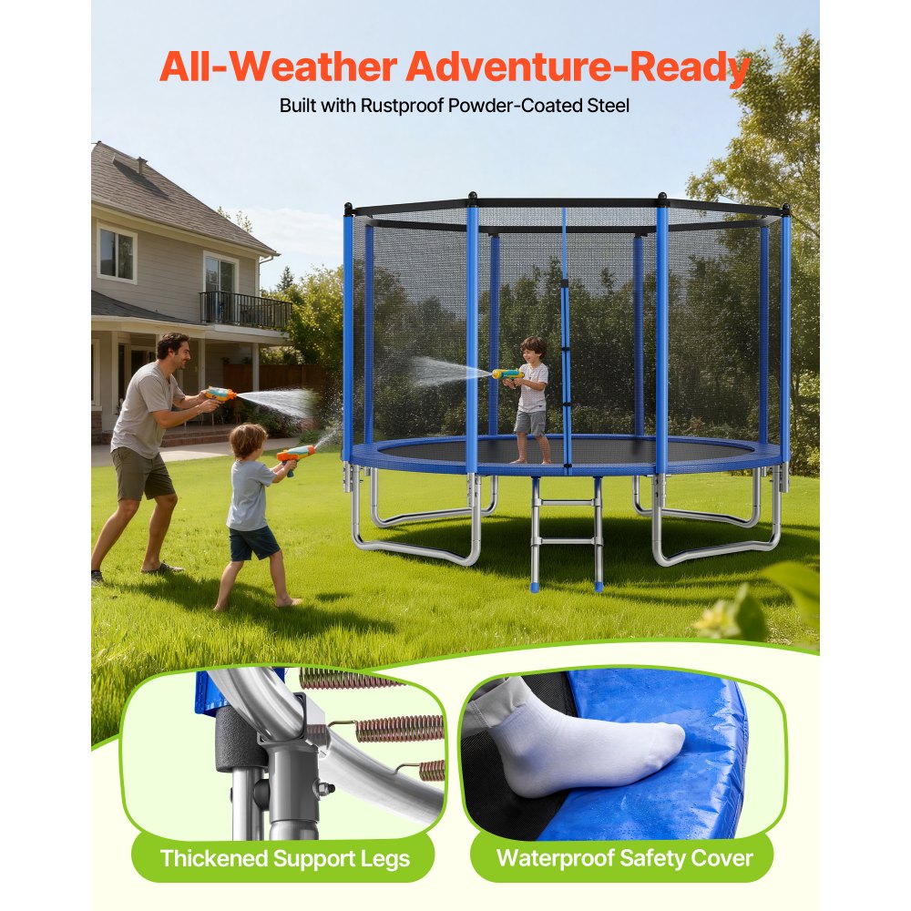 VEVOR Outdoor Trampoline, 14FT Round Recreational Trampoline with Enclosure Net, ASTM Approved, Heavy Duty Trampolines, Max 450 lbs Weight Capacity, Anti-Rust Backyard Trampolines for Kids & Adults