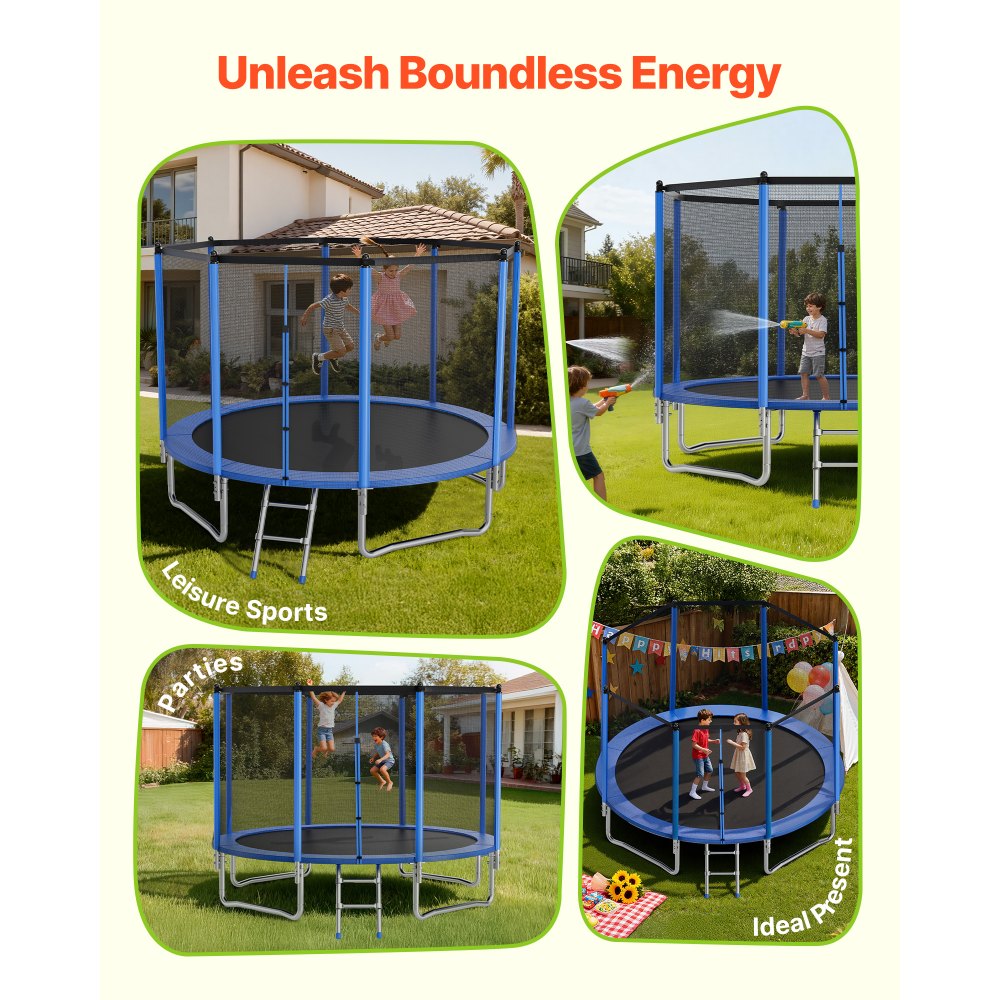 VEVOR Outdoor Trampoline, 14FT Round Recreational Trampoline with Enclosure Net, ASTM Approved, Heavy Duty Trampolines, Max 450 lbs Weight Capacity, Anti-Rust Backyard Trampolines for Kids & Adults