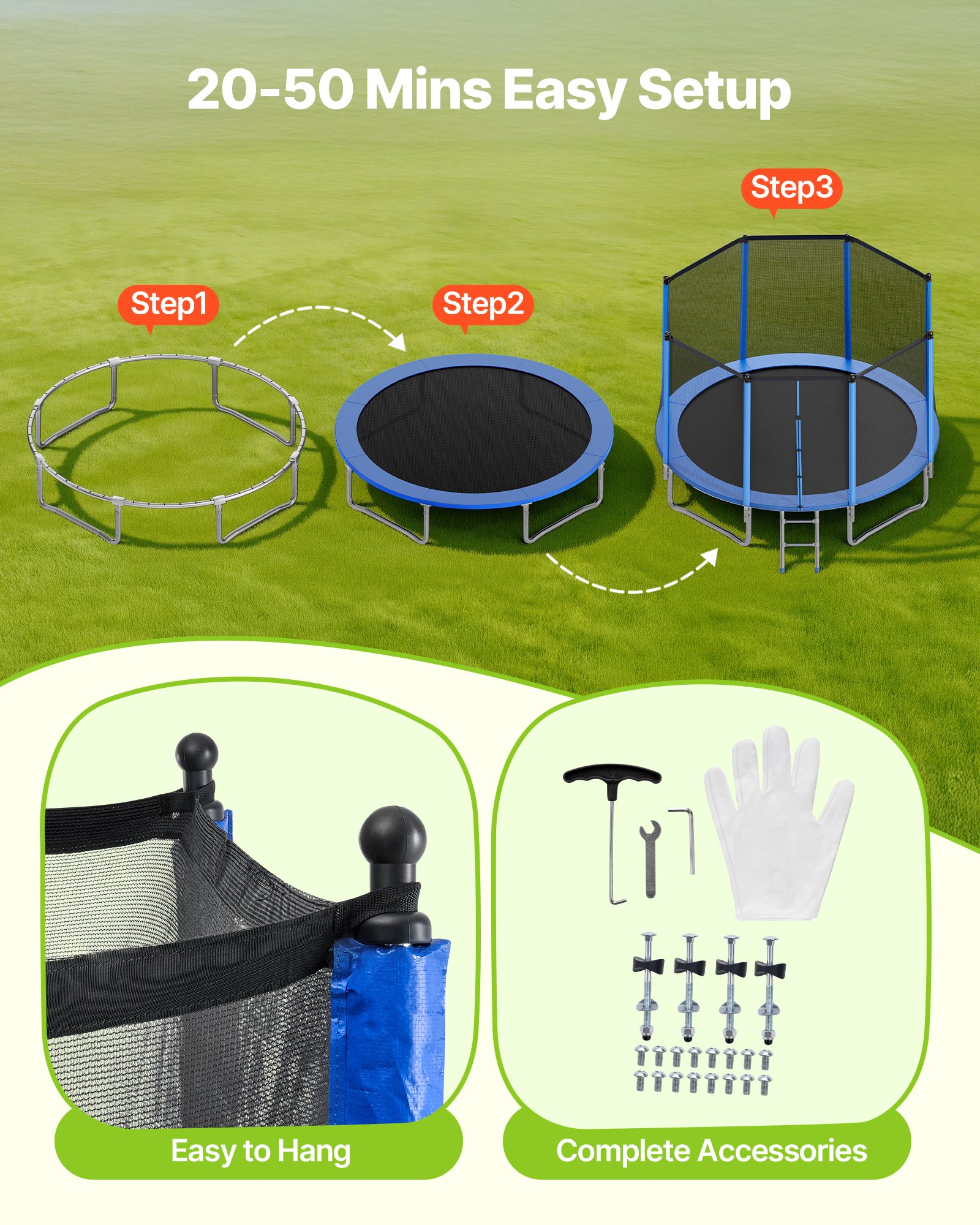 VEVOR Outdoor Trampoline, 14FT Round Recreational Trampoline with Enclosure Net, ASTM Approved, Heavy Duty Trampolines, Max 450 lbs Weight Capacity, Anti-Rust Backyard Trampolines for Kids & Adults