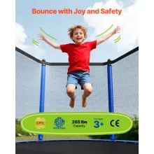 VEVOR Outdoor Trampoline, 8FT Round Recreational Trampoline with Enclosure Net, ASTM Approved, Heavy Duty Trampolines, Max 265 lbs Weight Capacity, Anti-Rust Backyard Trampolines for Kids & Adults