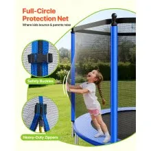 VEVOR Outdoor Trampoline, 8FT Round Recreational Trampoline with Enclosure Net, ASTM Approved, Heavy Duty Trampolines, Max 265 lbs Weight Capacity, Anti-Rust Backyard Trampolines for Kids & Adults