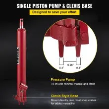 VEVOR Hydraulic Long Ram Jack, 12 Tons/26455 lbs Capacity, with Single Piston Pump and Clevis Base, Manual Cherry Picker w/Handle, for Garage/Shop Cranes, Engine Lift Hoist, Red