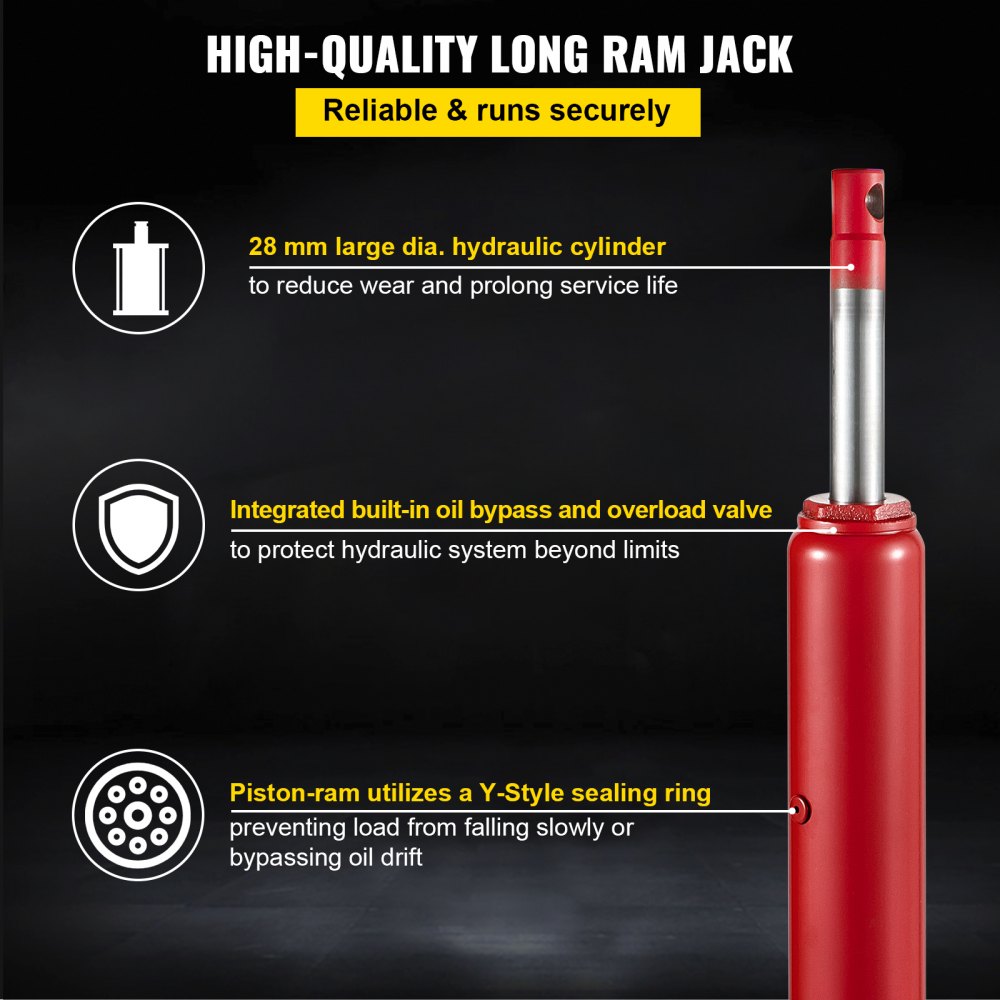 VEVOR Hydraulic Long Ram Jack, 3 Tons/6600 lbs Capacity, with Single Piston Pump and Clevis Base, Manual Cherry Picker with Handle, for Garage/Shop Cranes, Engine Lift Hoist, Red