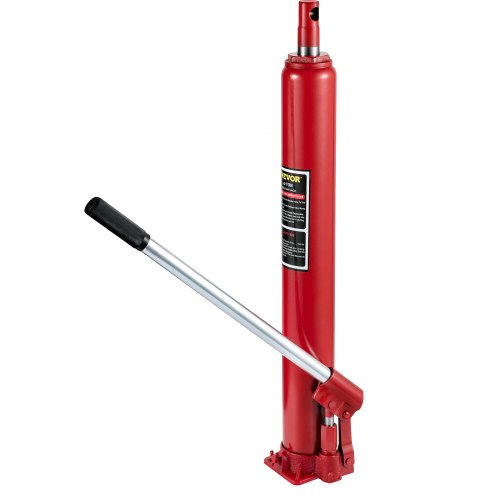 VEVOR Hydraulic Long Ram Jack, 4 Tons/8818 lbs Capacity, with Single Piston Pump and Flat Base, Manual Cherry Picker w/Handle, for Garage/Shop Cranes, Engine Lift Hoist, Red