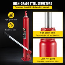 VEVOR Hydraulic Long Ram Jack, 4 Tons/8818 lbs Capacity, with Single Piston Pump and Flat Base, Manual Cherry Picker with Handle, for Garage/Shop Cranes, Engine Lift Hoist, Red