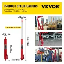 VEVOR Hydraulic Long Ram Jack, 8 Tons/17363 lbs Capacity, with Single Piston Pump and Clevis Base, Manual Cherry Picker with Handle, for Garage/Shop Cranes, Engine Lift Hoist, Red