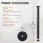 VEVOR 711.2MM Adjustable Desk Legs, Reinforced Steel Office Table Furniture legs Set of 4 for DIY, 544.3KG Load Capacity Heavy Duty Desk Legs, Quick Instalation Legs with Adjustable Foot Cup Black
