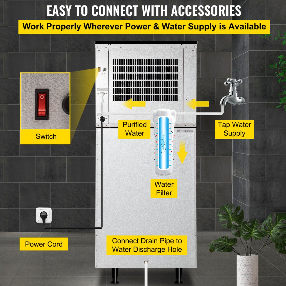 VEVOR 110V Commercial Ice Maker 360LB/24H, Industrial Modular Stainless Steel Ice Machine with 250LB Large Storage Bin, 195PCS Ice Cubes Ready in 8-15 Mins, Professional Refrigeration Equipment