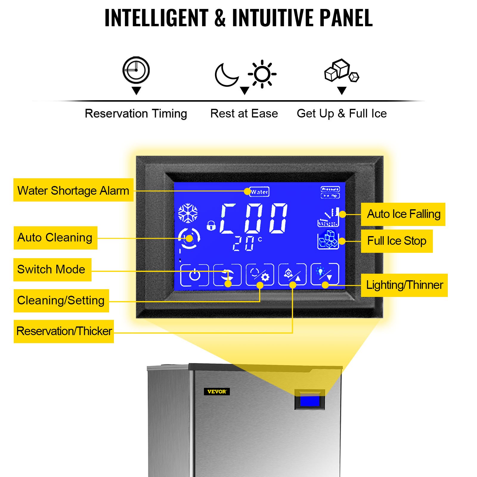 VEVOR 110V Commercial Ice Maker 360LB/24H, Industrial Modular Stainless Steel Ice Machine with 250LB Large Storage Bin, 195PCS Ice Cubes Ready in 8-15 Mins, Professional Refrigeration Equipment