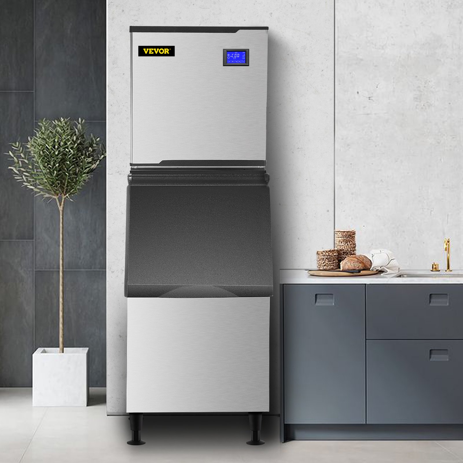 VEVOR 110V Commercial Ice Maker 360LB/24H, Industrial Modular Stainless Steel Ice Machine with 250LB Large Storage Bin, 195PCS Ice Cubes Ready in 8-15 Mins, Professional Refrigeration Equipment