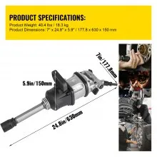 VEVOR 1 Inch Heavy Duty Pneumatic Impact Wrench 3800 Nm?2804ft.lbs? AIR Impact Wrench with 8Inch Extended Anvil Impact Wrench Gun