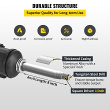 VEVOR 1 Inch Heavy Duty Pneumatic Impact Wrench 3800 Nm?2804ft.lbs? AIR Impact Wrench with 8Inch Extended Anvil Impact Wrench Gun