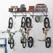 VEVOR Bike Storage Rack Wall Mount Garage Bike Holder & 2 Shelves for 4 Bicycles