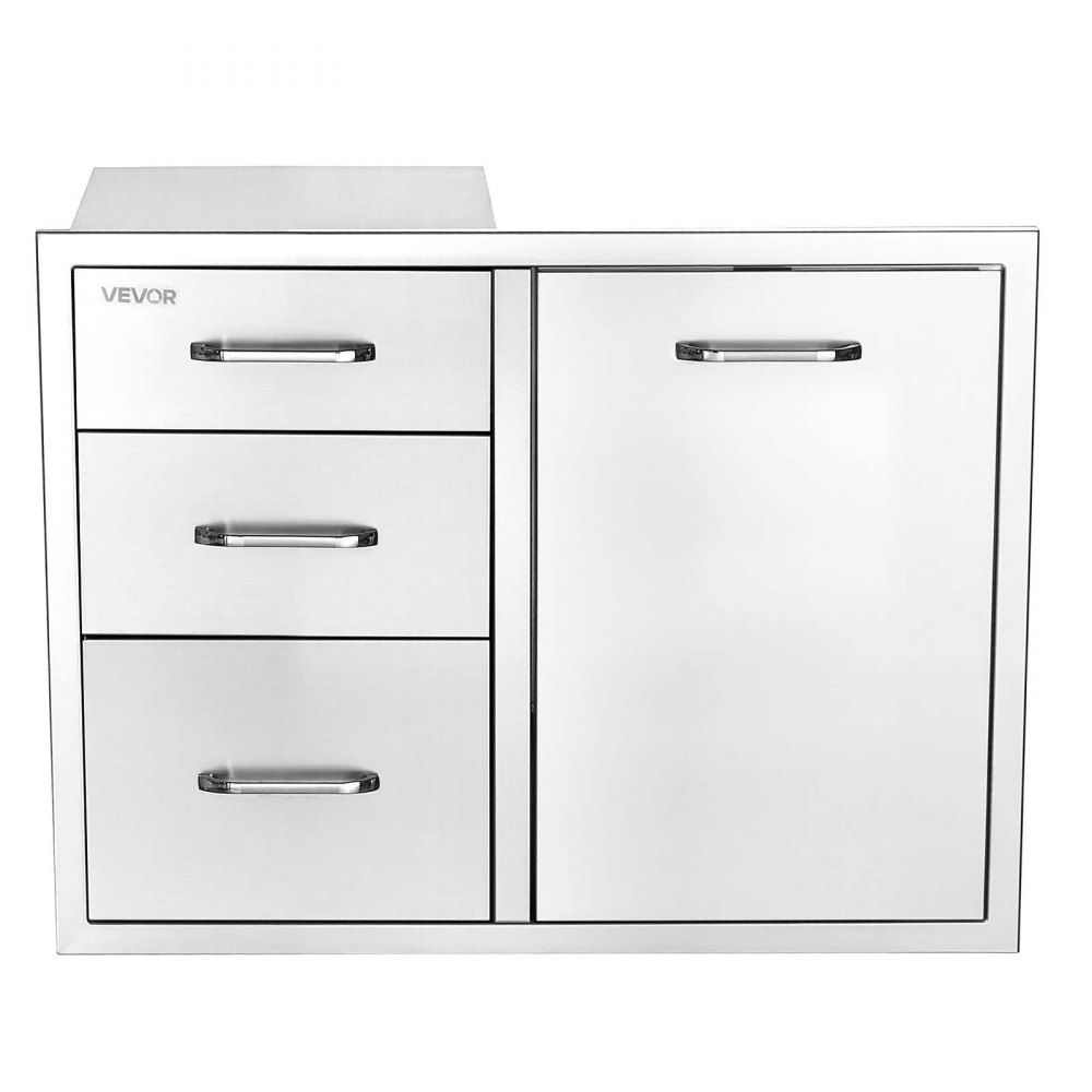 VEVOR Outdoor Kitchen Drawer Combo, 57.2 x 52.1 x 76.2 cm (WxHxD), Propane, for BBQ Island Storage, Patio Bars and Grill Station, with Handle, Built-In BBQ Island Drawers Organize Cookware Accessories