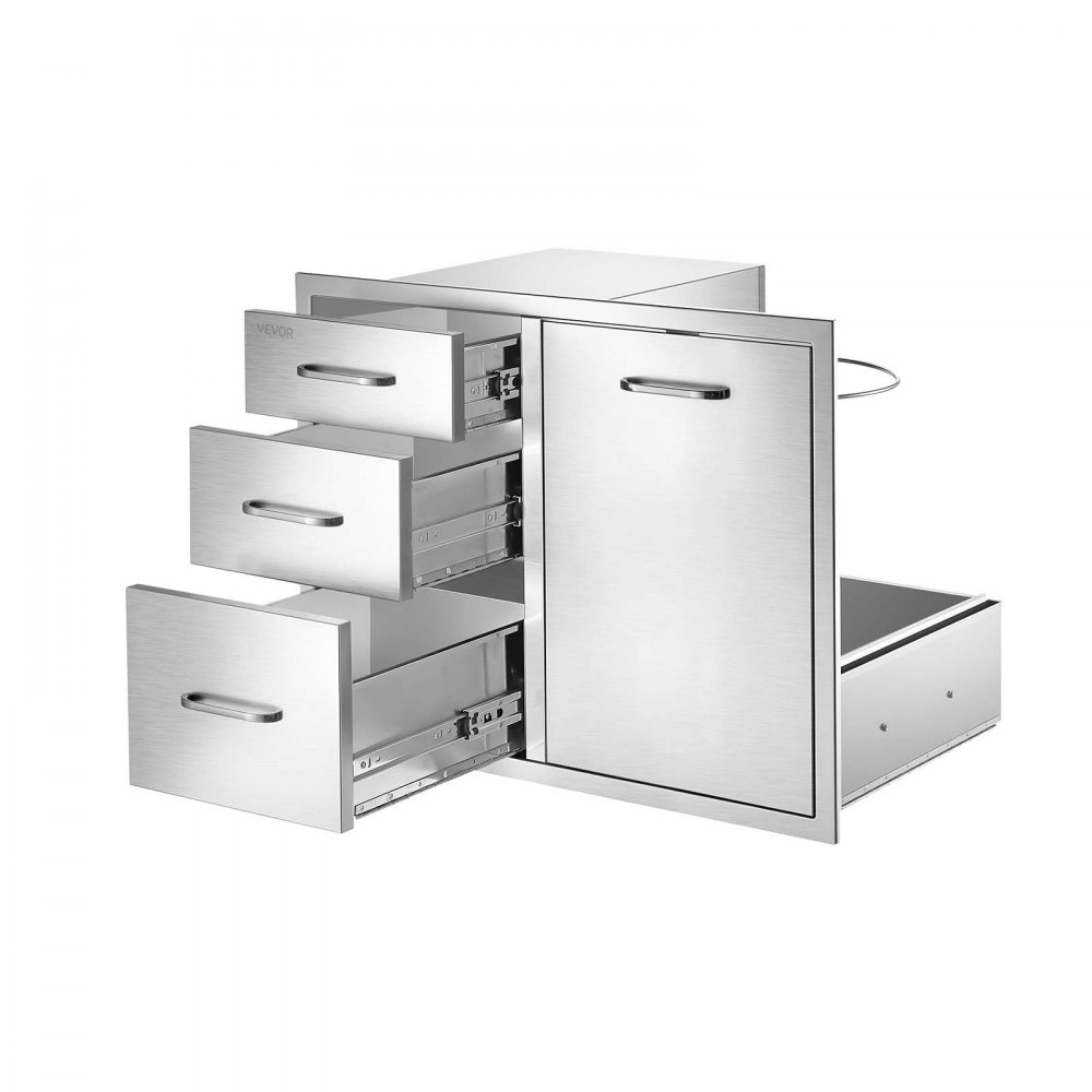 VEVOR Outdoor Kitchen Drawer Combo, 57.2 x 52.1 x 76.2 cm (WxHxD), Propane, for BBQ Island Storage, Patio Bars and Grill Station, with Handle, Built-In BBQ Island Drawers Organize Cookware Accessories
