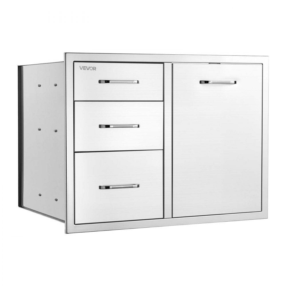 VEVOR Outdoor Kitchen Drawer Combo, 57.2 x 52.1 x 76.2 cm (WxHxD), Propane, for BBQ Island Storage, Patio Bars and Grill Station, with Handle, Built-In BBQ Island Drawers Organize Cookware Accessories