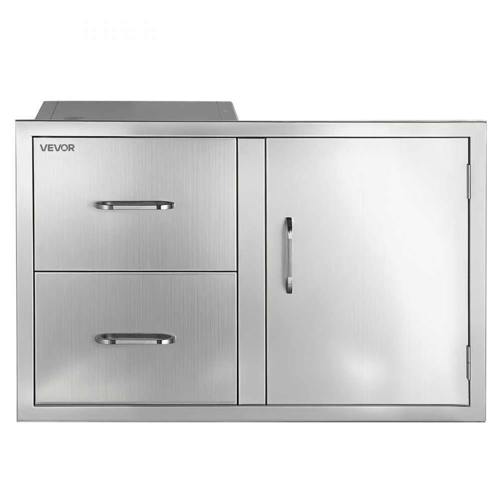 VEVOR Outdoor Kitchen Drawer Combo, 82 x 55 x 52 cm (WxHxD), 2 Drawers, for BBQ Island Storage, Patio Bars and Grill Station, with Handle, Built-In BBQ Island Drawers Organize Cookware Accessories