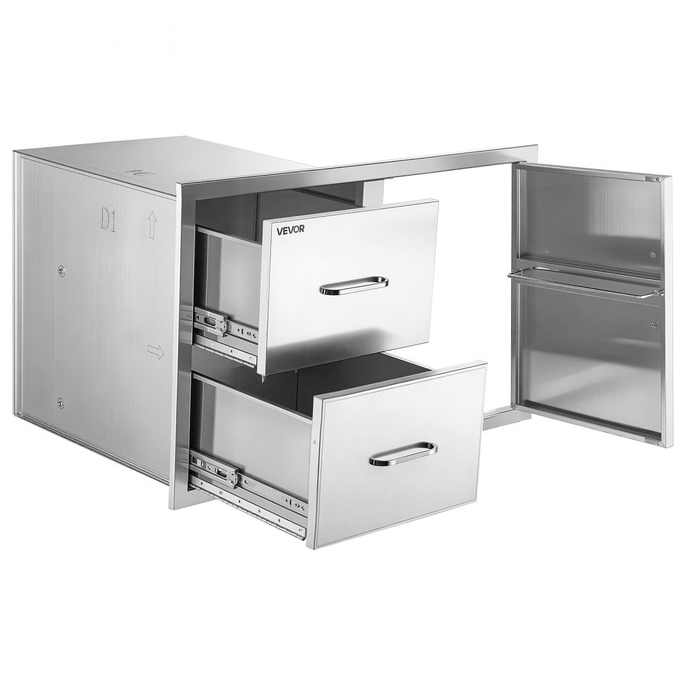 VEVOR Outdoor Kitchen Drawer Combo, 82 x 55 x 52 cm (WxHxD), 2 Drawers, for BBQ Island Storage, Patio Bars and Grill Station, with Handle, Built-In BBQ Island Drawers Organize Cookware Accessories