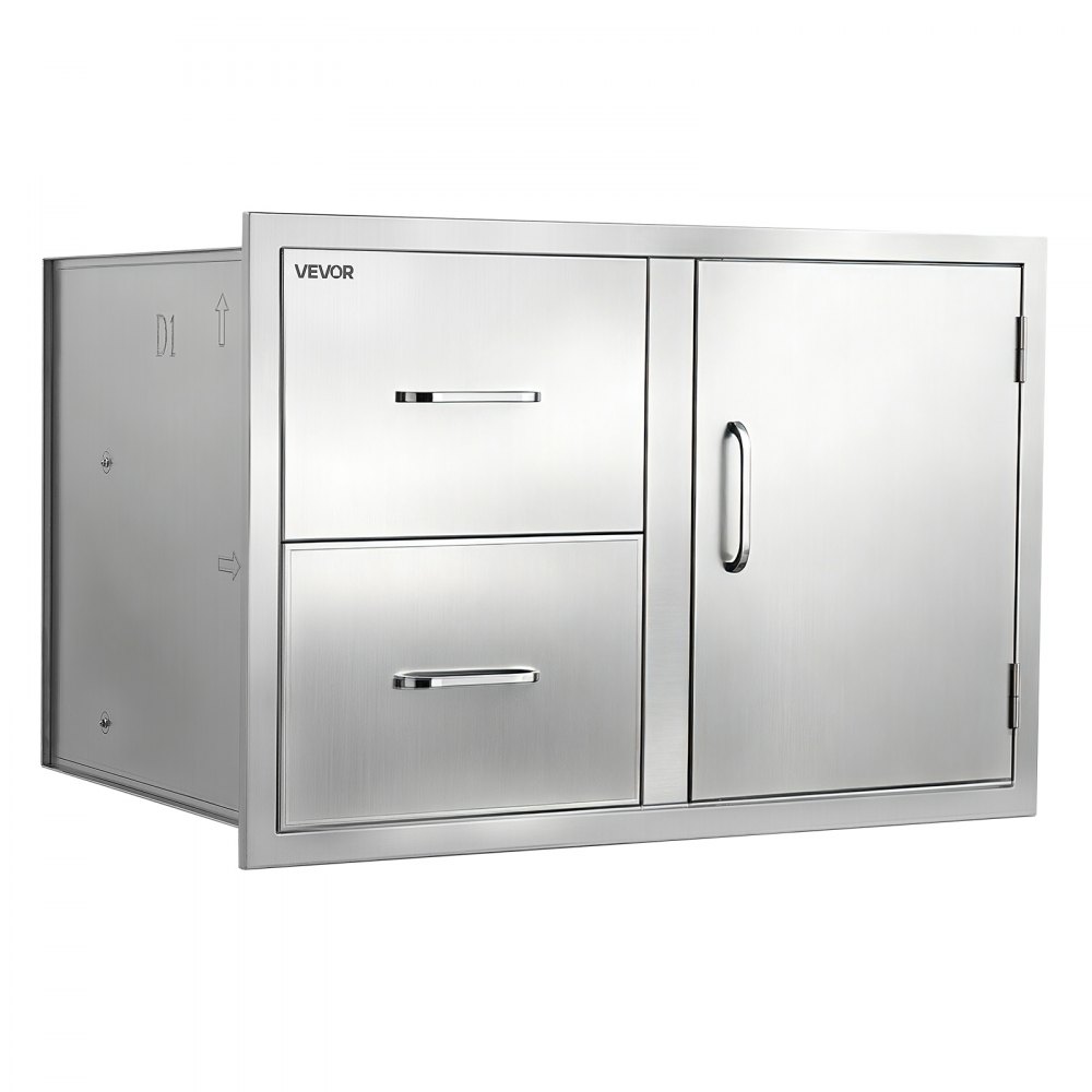 VEVOR Outdoor Kitchen Drawer Combo, 82 x 55 x 52 cm (WxHxD), 2 Drawers, for BBQ Island Storage, Patio Bars and Grill Station, with Handle, Built-In BBQ Island Drawers Organize Cookware Accessories