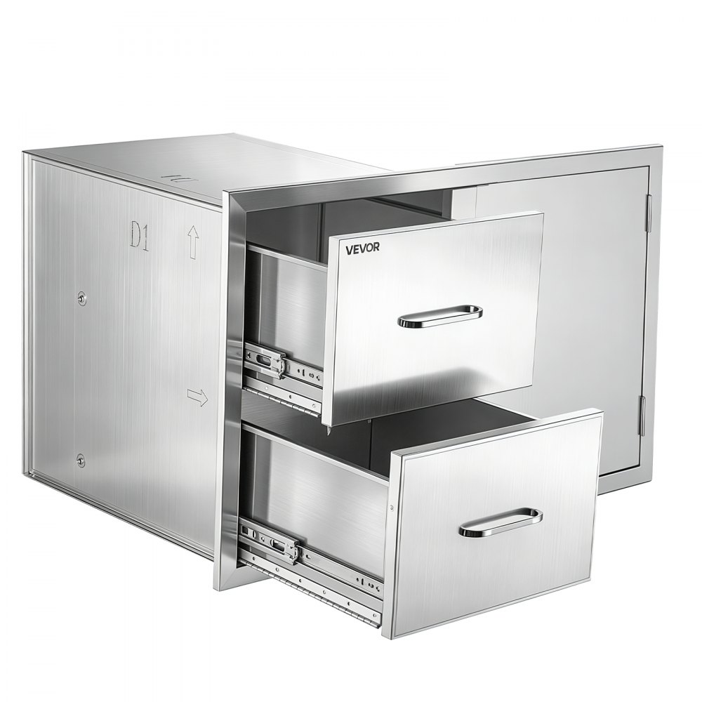 VEVOR Outdoor Kitchen Drawer Combo, 82 x 55 x 52 cm (WxHxD), 2 Drawers, for BBQ Island Storage, Patio Bars and Grill Station, with Handle, Built-In BBQ Island Drawers Organize Cookware Accessories