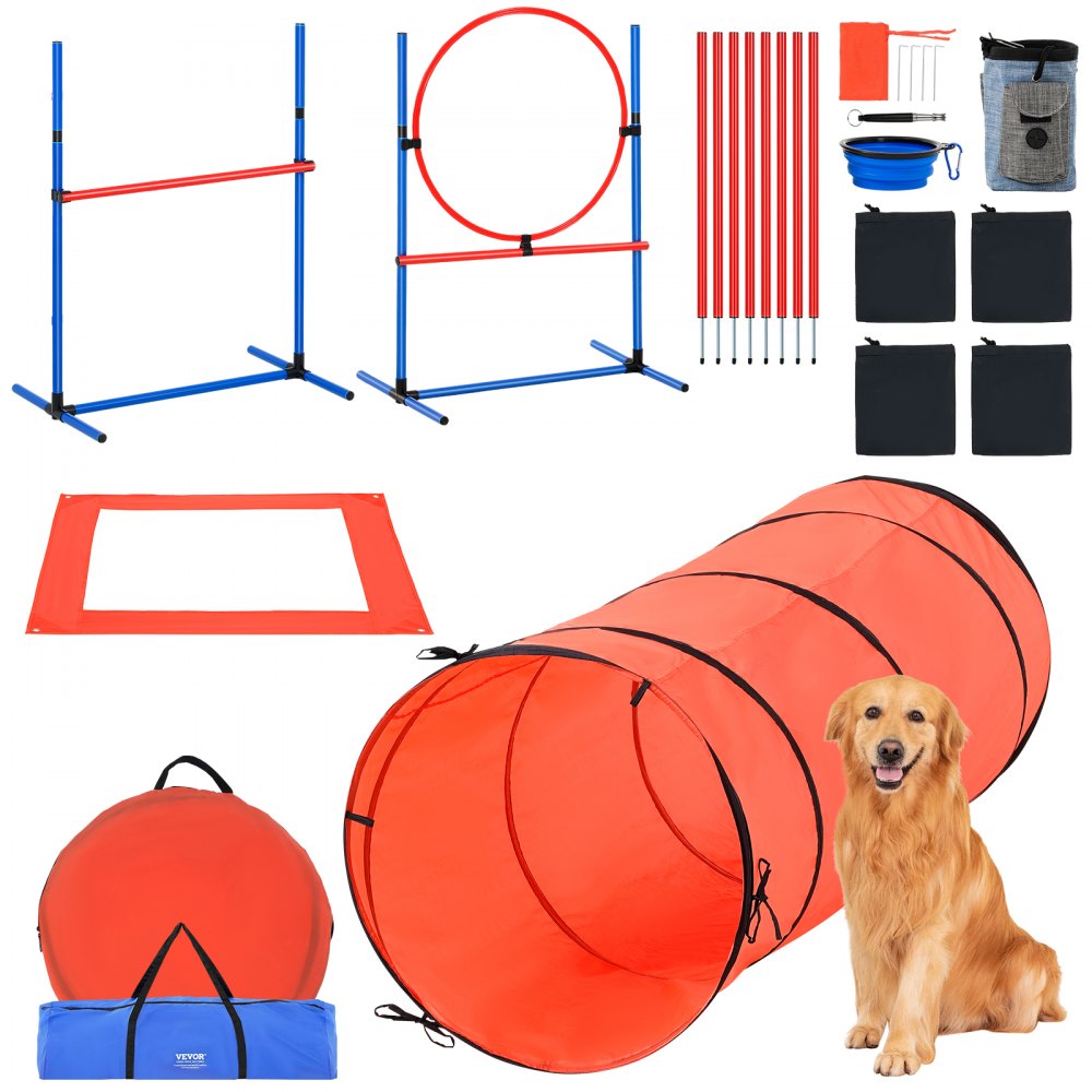 VEVOR Hund Agility Träningsutrustning 5 ST Kombinationsset med hindertunnel