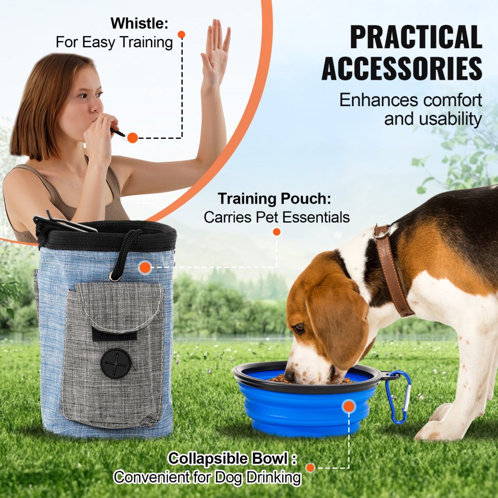 VEVOR Dog Agility Training Equipment, 5 PCS Combination Set with Adjustable High Hurdles,6 Weave Poles, Tunnel, Jump Ring, Pause Box, Whistle, Foldable Bowl, Puppy Obstacle Course Kit with 2 Bags