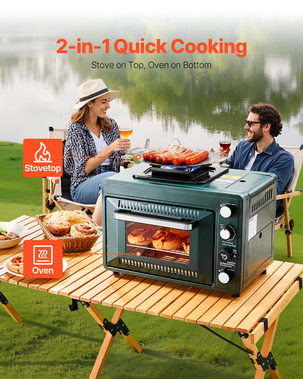 Outdoor Oven 2-in-1 Portable Gas Camping Stove Oven Combo Adjustable Fire Outdoor Oven 2-in-1 Portable Gas Camping Stove Oven Combo Adjustable Fire
