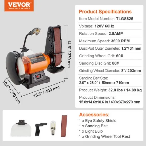 VEVOR Inch Bench Grinder with x28 Inch Belt Sander Combo