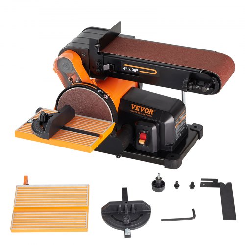 VEVOR Belt Disc Sander Combo, 6" Disc Sander and 4"x36" Belt Sander with 4.3A Induction Motor 3570RPM, Bench Sander & 0-90° Tiltable Belt and 0-45° Adjustable Cast Aluminum Worktable for Woodworking