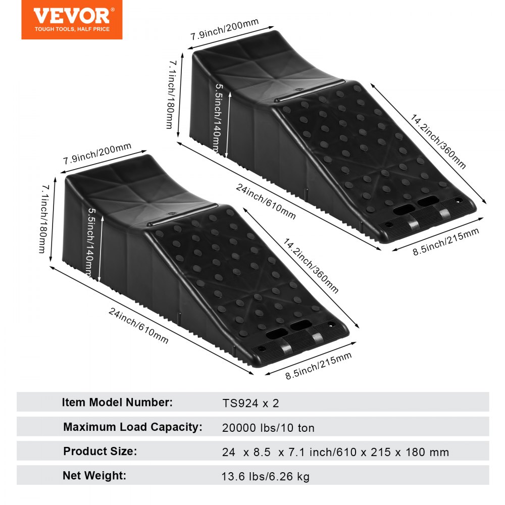 VEVOR Car Plastic Tandem Wheel Change Ramp Caravan Motor Home 20000 lbs 2-Pack