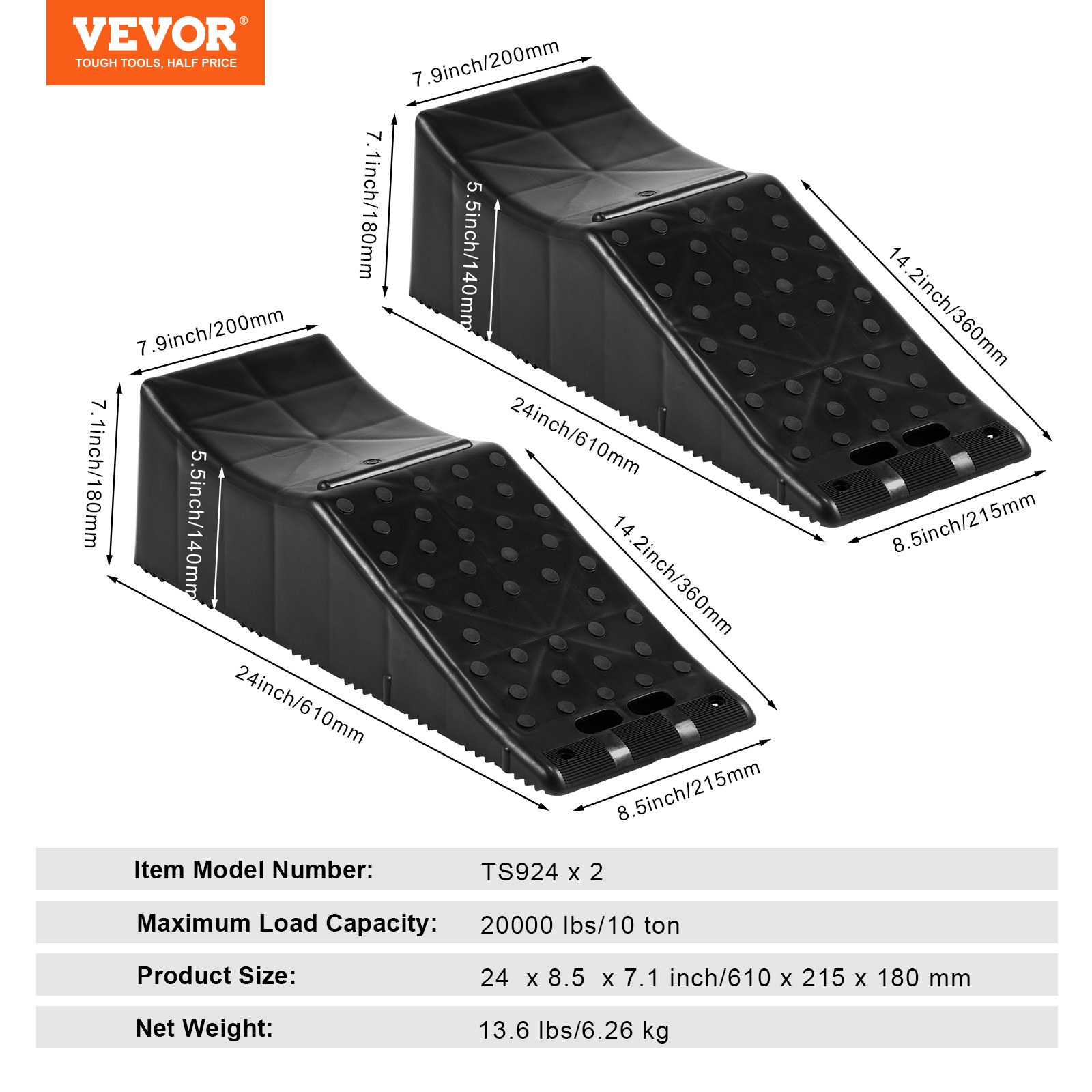 VEVOR Car Plastic Tandem Wheel Change Ramp Caravan Motor Home 20000 lbs 2-Pack