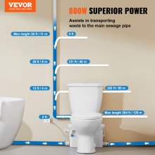 VEVOR Macerating Toilet System with 800W Pump Upflush Toilet For Basement