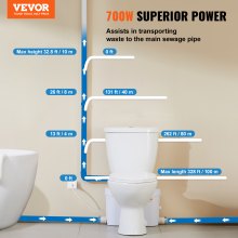 VEVOR Macerating Toilet System with 700W Pump Upflush Toilet For Basement