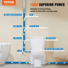 VEVOR Macerating Toilet System with 700W Pump Upflush Toilet For Basement
