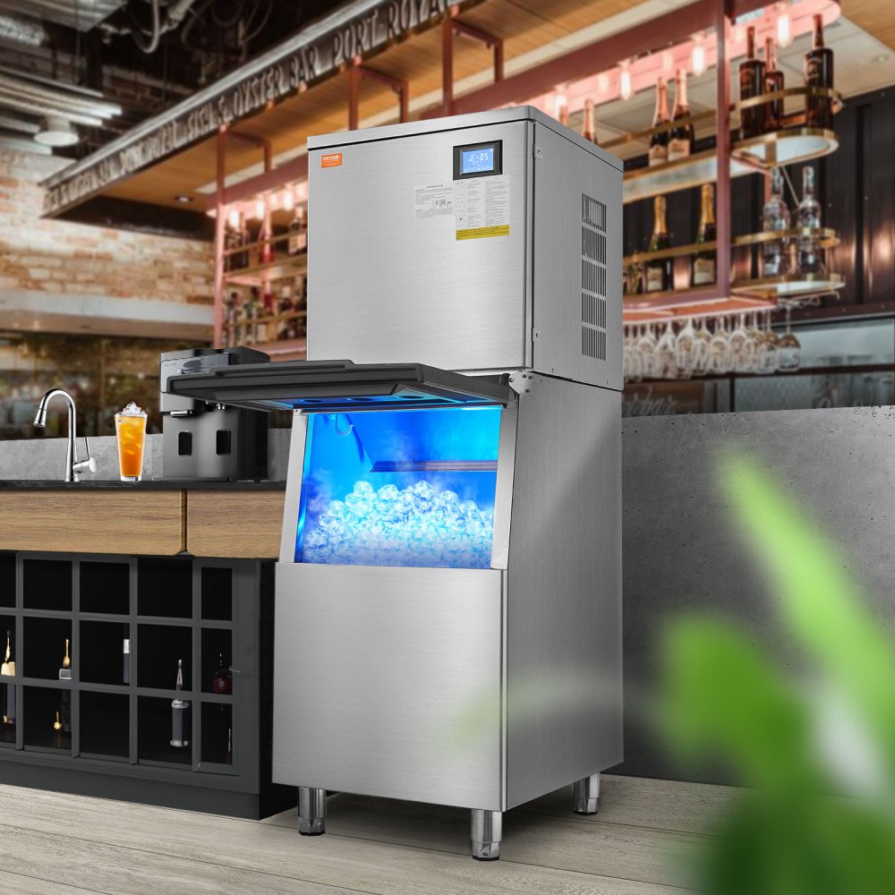 VEVOR Commercial Ice Maker 400LBS/24H & 300LBS Storage Bin Auto Self-Cleaning